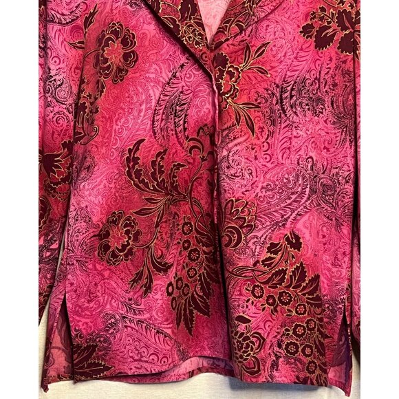 Koret Women 8 Pink Burgandy Floral Blazer Jacket Velour Burn out Career VTG - Picture 4 of 15